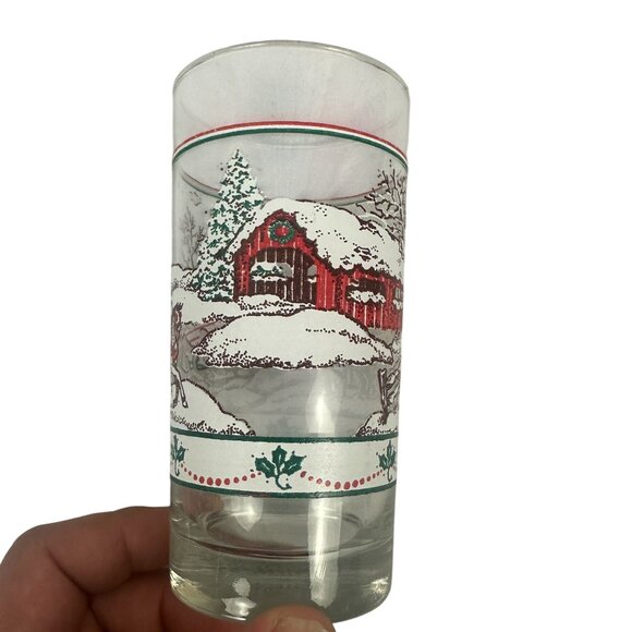 Set Of 6 Vintage Home Interiors Holiday Tumblers 12oz Winter Scene Printed Glass - Picture 5 of 8